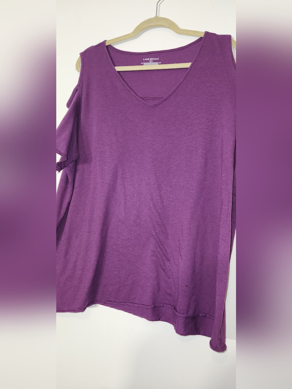 💜Lane Bryant💜 Plum Purple Cold-Shoulder V-Neck Top. Knit, Comfy, Size 22 - Picture 6 of 12